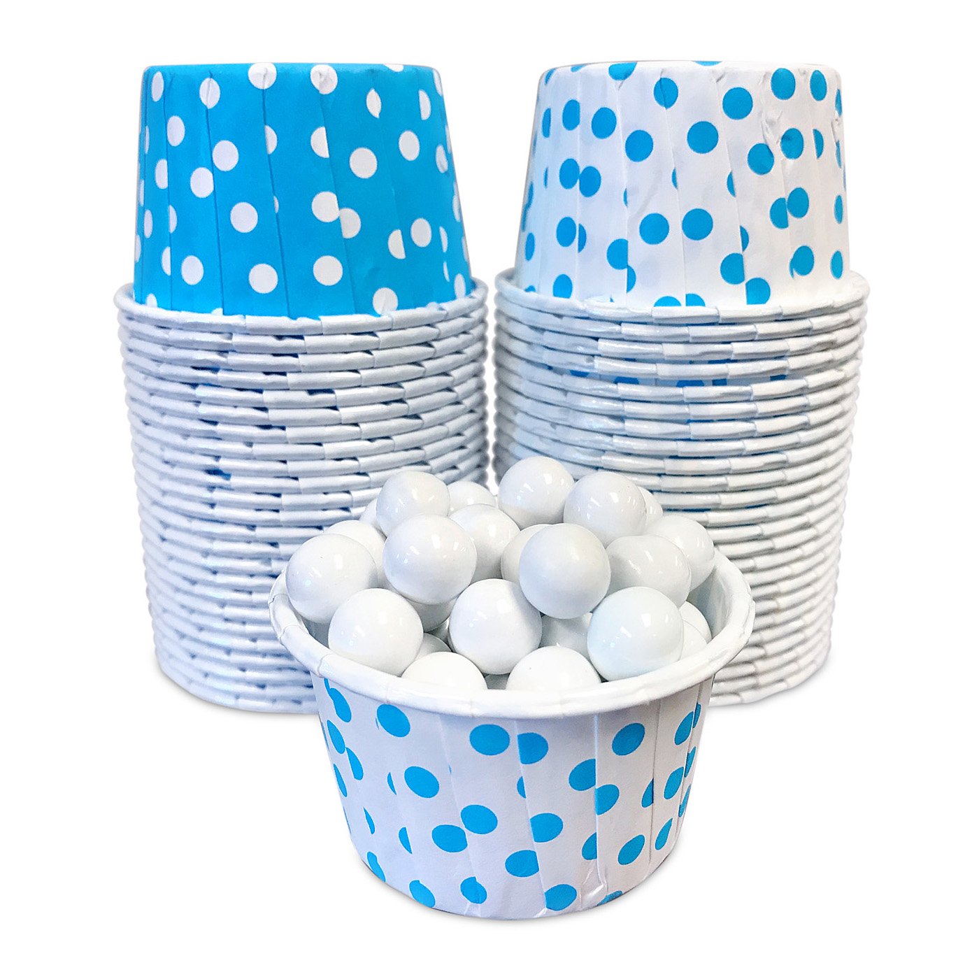 Candy Nut Mini Baking Paper Treat Cups - Light Blue and White Dot - 2 Patterns - 2 x 1.5 Inches - 48 Pack