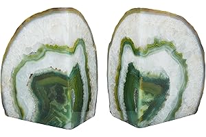 Nature's Decorations Agate Bookends - A Quality Green Geode with Non-Skid Rubber Bumpers for Shelves, Office, Home Decor, Heavy Duty Cute Stone (2-3 LB)