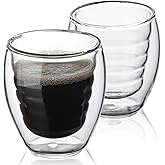 Biioistle Espresso Cups Set of 2, Espresso Shot Glass 2.4OZ, Double Walled Glass Demitasse Cups Coffee Mugs for Coffee Shop Bar