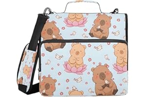 ALAZA Zipper Binder 3 Ring Cute Cartoon Capybara Lotus Binder Organizer with Zipper and Shoulder Strap Large Capacity Multi-Pocket Trapper Keeper File Folder for Office Supplies