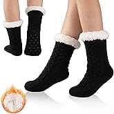 Bodvera Womens Warm Slipper Socks Winter Knit Fuzzy Cozy Thick Fleece Lined Socks with Grippers Thermal Home Socks