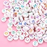 HERZWILD 1000 Pcs Colored Pearlescent Macaron Craft Beads - Alphabet Letters A-Z, Flat & Colorful for DIY