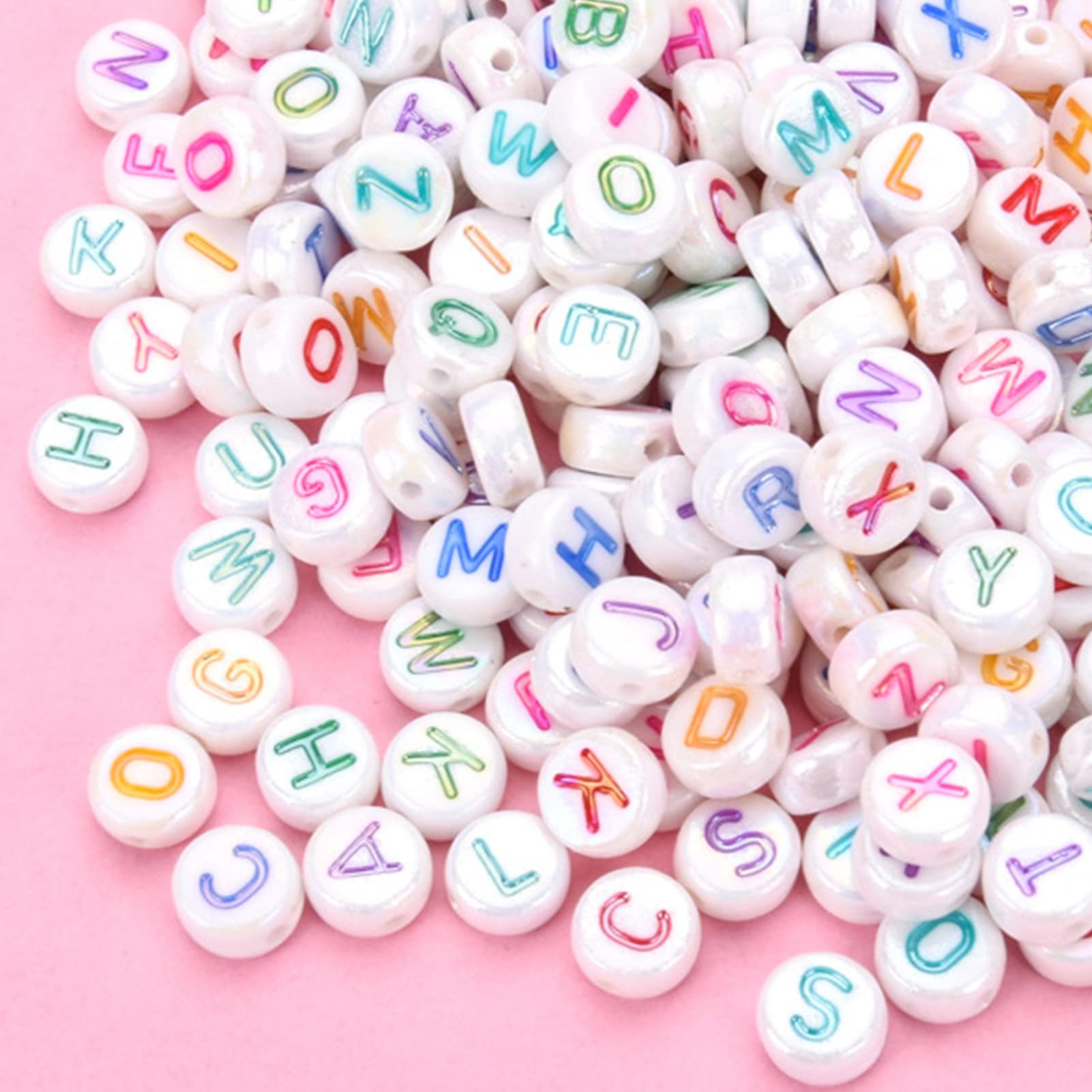 HERZWILD Round Letter Beads for Threading Approx. 1000 Pieces 4 * 7mm Colourful Letter Alphabet Beads Craft Bead A-Z(Gloss White