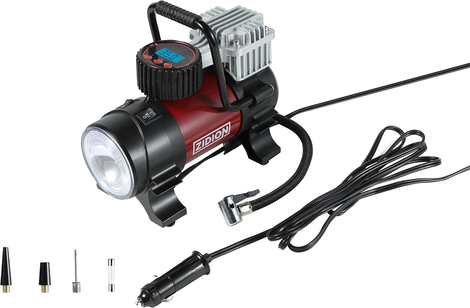 Zidion Air Compressor - Portable Tire Inflator for Cars, Bikes, SUVs, Swimming Pool Accessories, Inflatable Kayaks - Plugs Into 12V Cigarette Lighter Socket - 10ft Power Cord: Home Improvement