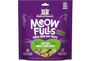 Stella & Chewy's Meowfulls Freeze Dried Cat Treats - Turkey & Duck Recipe - Raw Protein with Probiotics & Salmon Oil - 1 Calorie Per Treat - 1.5 oz
