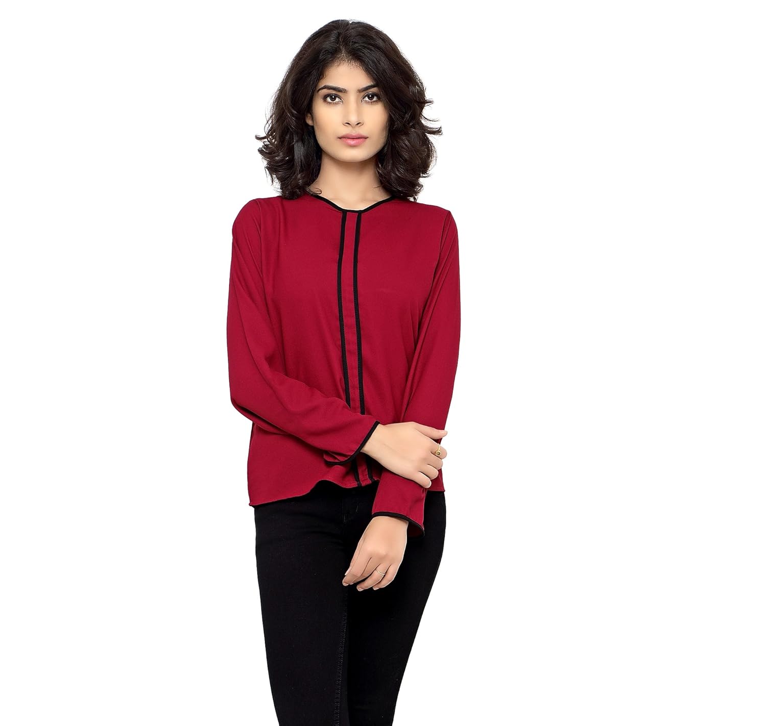 serein women's top (wine blouse with double piping) (full sleeves)