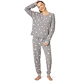 PJ Salvage womens Ski Jammie Classic Long-sleeve Henley Top and Jogger Pant Bottom 2-piece Pajama Set