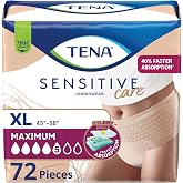 Tena Sensitive Care Maximum Incontinence Underwear Women, XL 45-58in, 72 ct | Designed for maximum absorbency. This bladder control underwaer absorbs 40% faster than before for comfort and security