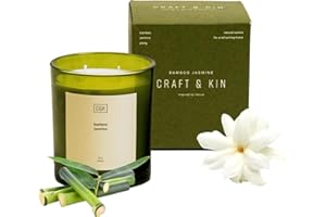 Craft & Kin Bamboo Jasmine Candle | 12oz Green Scented Candles for Home | Made with Natural Soy Scented Candles | Gifts for M