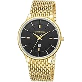 GAOFAN HOUR Watches for Men,Analog Quartz Gold Watch with Date Classic Business Style Waterproof with Tools (Black Gold)
