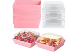 NORXZIORE Charcuterie Boxes with Clear Lids 20 Pack, Pink Square Disposable Paper Bakery Boxes, Food Containers to Go for Strawberries, Cupcakes, Desserts, Donuts, Party, Wedding, Outdoors and Home Use