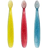 RADIUS Children's Toothbrush, Totz Brush, Extra Soft Bristles, Blue/Coral/Yellow, BPA Free &amp; ADA Accepted, Designed for Delicate Teeth &amp; Gums for Children 18 Months &amp; Up, Pack of 3