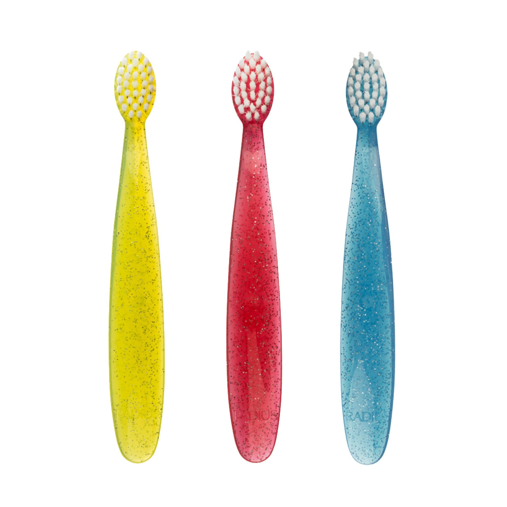 RADIUS Toothbrush Totz Brush Extra Soft Assorted Colors 3 Count | BPA Free and ADA Accepted | Designed for Delicate Teeth and Gums, for Children 18 Months and Up