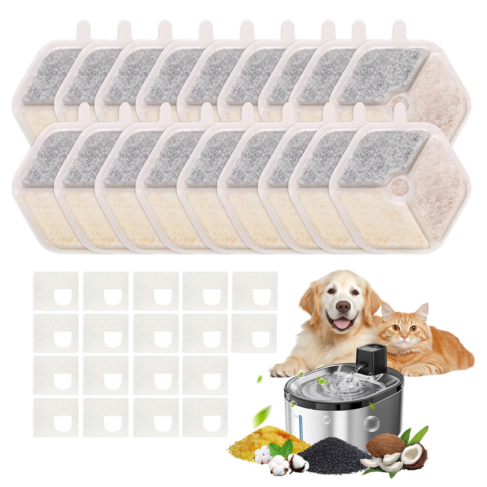 Photo 1 of 18+18 Replacement Filter for Smartoo 152oz/4.5L Wireless Pet Water Fountain, Cat Water Drinking Fountain Filter Replacement for Smartoo, Foam filter