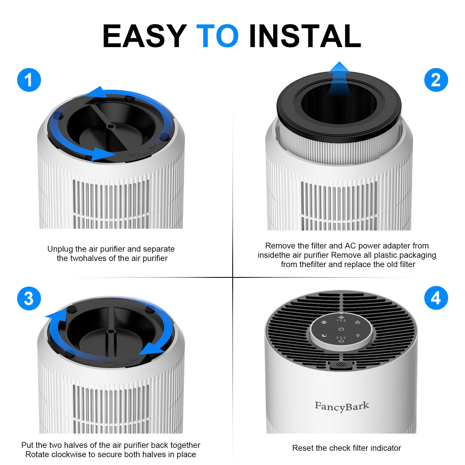 Air Purifiers for Home Bedroom Up to 1000 Ft², H14 True HEPA Room Air Purifiers for Bedroom With Sleep Mode Light Mode & Aroma Function Air Cleaner Smoke Odor Dust Pollen Pet Dander (White)
