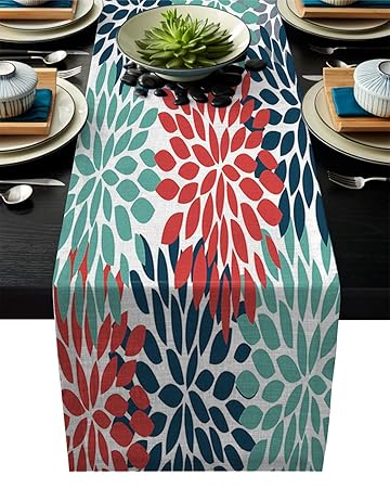 Amazon Com Artshowing Dahlia Pinnata Flower Table Runner Teal