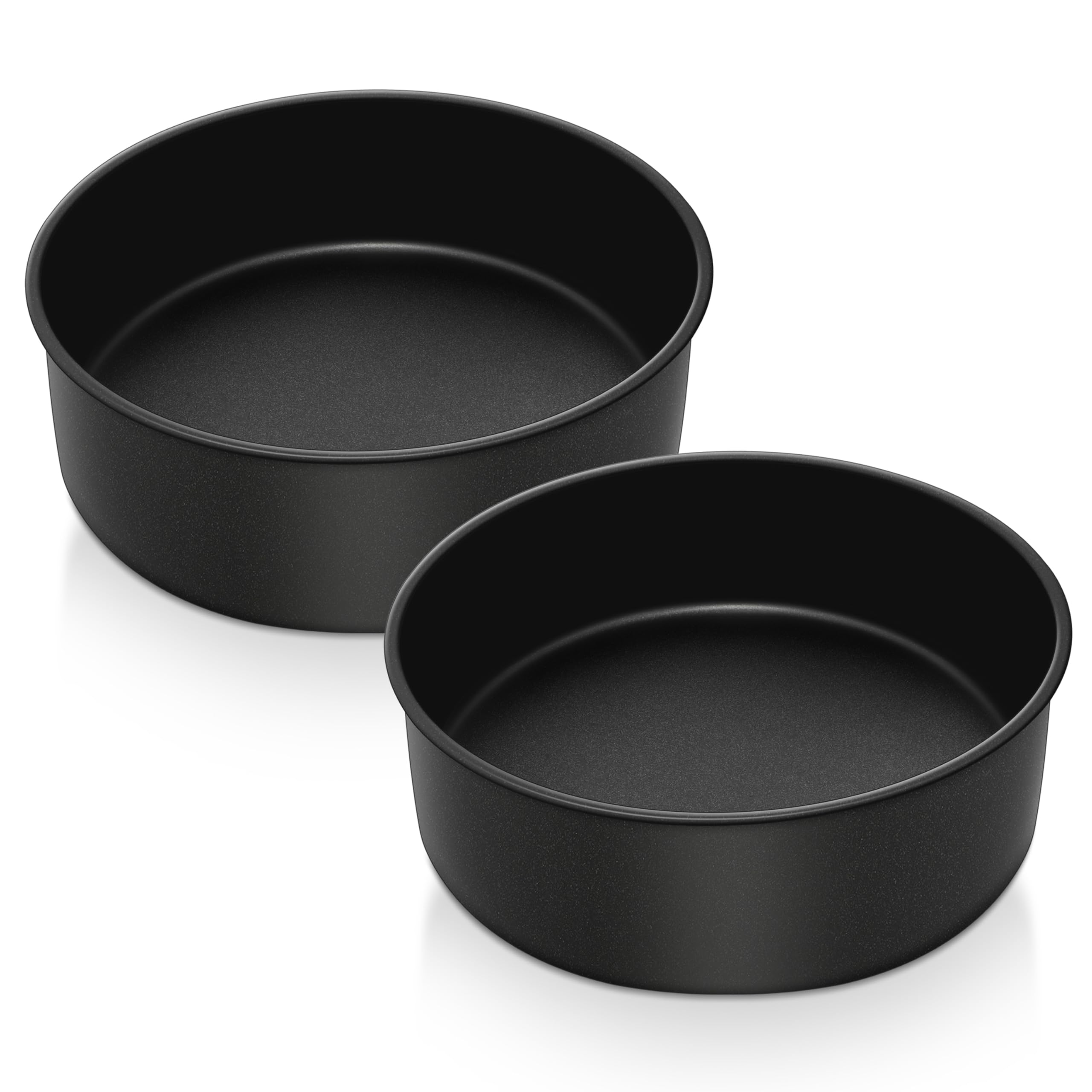 Herogo 8 Inch Cake Tin, Non-Stick Round Stainless Steel Cake Tin Set of 2, 7.5cm Small Deep Baking Tray for Brownie, Cake, Lasagne, Pie, Healthy & Non-Toxic, Durable & Easy Clean (21.2 cm, Black)
