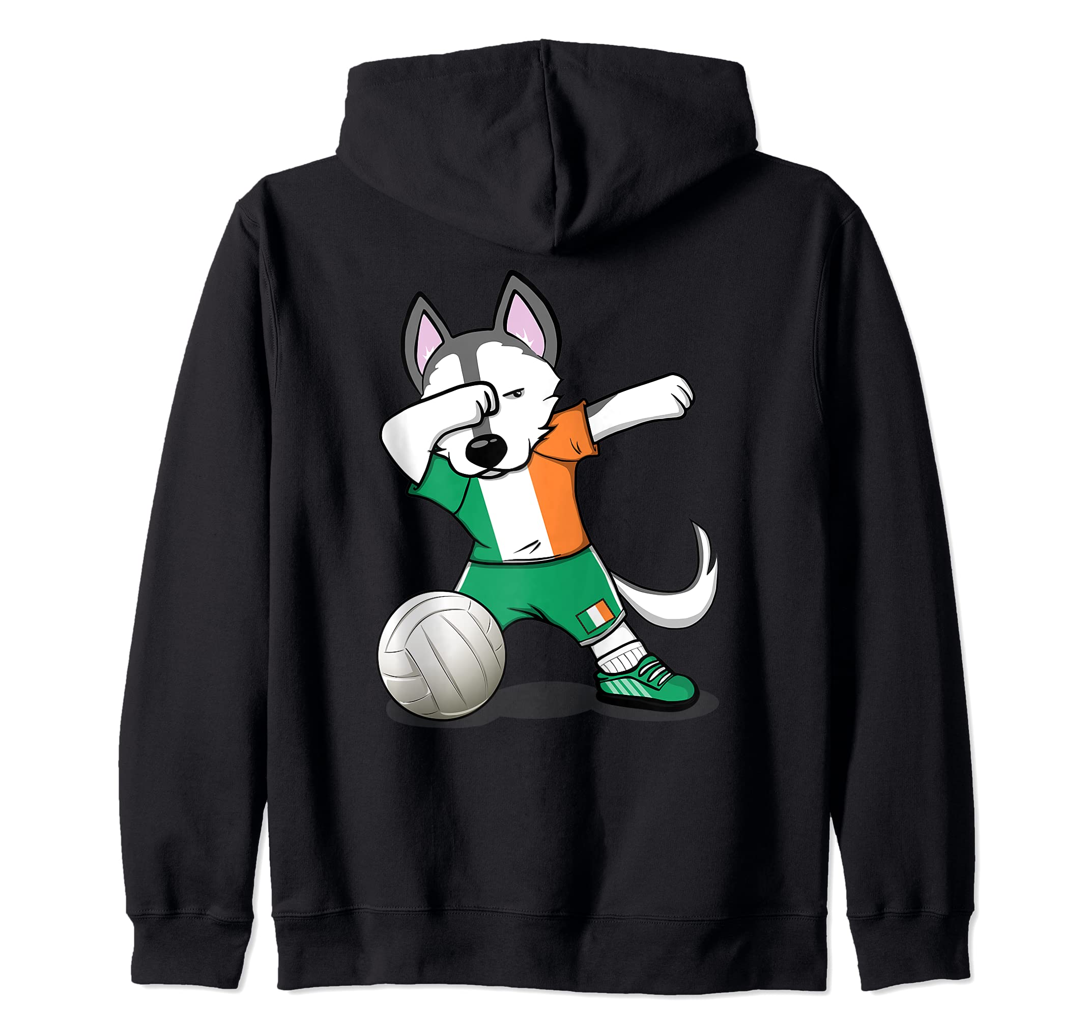 Dabbing Husky Dog Ireland Volleyball Fans Jersey Irish Flag Zip Hoodie