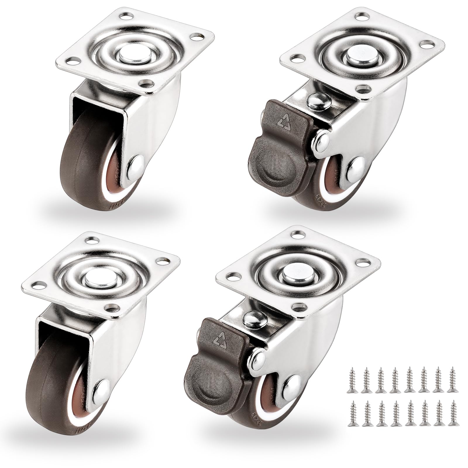 Photo 1 of 1.25" Small Caster Wheels Set of 4, Low Profile 360 Degree Swivel Casters, Little Rubber Base Rolling Plate Caster Wheels for Small Furniture Project(2 with Brakes & 2 Without),Load 140Lbs
