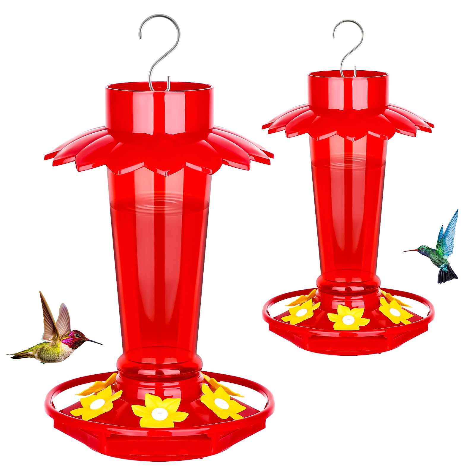 Fchstaer Plastic Hummingbird Feeders for Outdoors Hanging, 2 Pack 10 OZ
