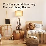 OUTON Solid Wood Tripod Floor Lamp with Shelf Walnut Base Linen Shade view 8