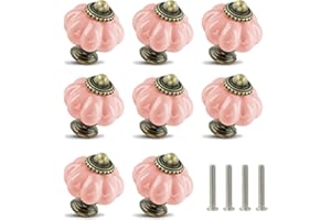 Zernmiarder Pink Ceramic Knobs 12 Pack - Pumpkin Cabinet Knobs Retro Dresser Knobs - Vintage Drawer Pulls with Screws for Closet Drawer Cupboard Cabinet and DIY Home Project