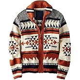 VIEWON Men's Casual Tribal Aztec Print Western Ethnic Vintage Lapel Knitted Warm Long Sleeve Cardigan Sweater Jacket Coat