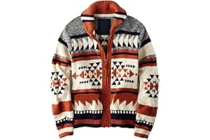 VIEWON Men's Casual Tribal Aztec Print Western Ethnic Vintage Lapel Knitted Warm Long Sleeve Cardigan Sweater Jacket Coat