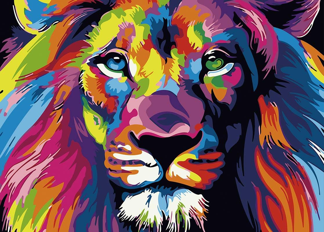 ShuaXin [Without Frame DIY Oil Painting,Paint by Number Kit for Adult Kids Beginner - Colorful Lion Animals 16x20 Inch