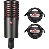 Briskdrop sE Electronics Dynacaster Dynamic Broadcast Microphone - Bundle with 2 Pig Hog XLR Cables