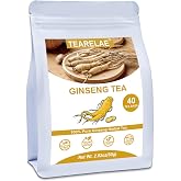 TEARELAE Ginseng Tea, 40 Herbal Tea Bags, Smooth Mild Aroma | Pure Dried Ginseng Root, Supports Energy &amp; Focus, Non-GMO, Caffeine-Free