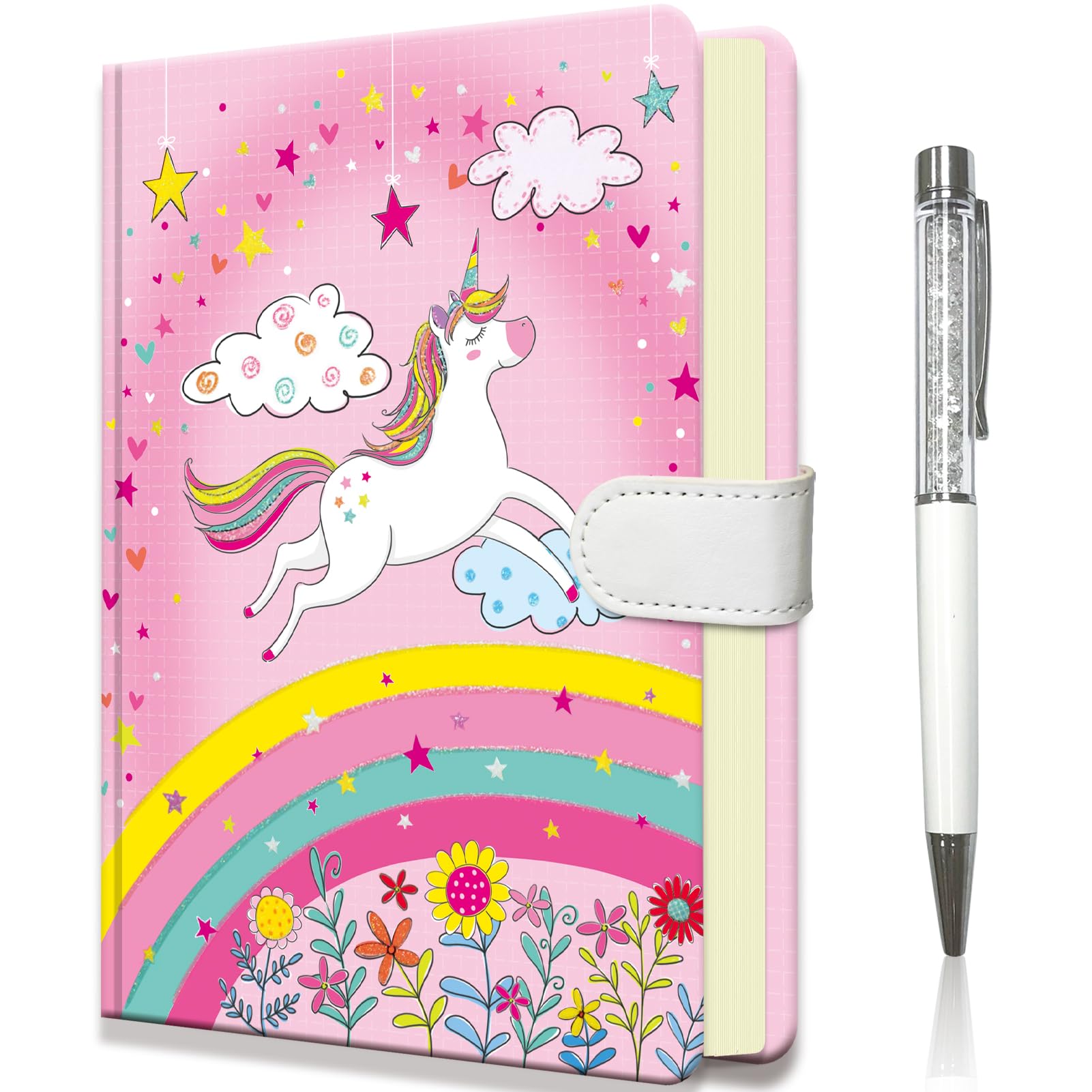 DWIYITTN Unicorn Notebook for Girls, Gifts for Teens Hardcover Girls Journal with Pen and Magnetic Buckle Closure 192 Pages 19x13.5cm Lined Undated Diary