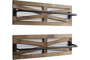 Y&ME YM 2PCS Rustic Towel Rack for Bathroom Wall Mounted, Wall Mounted Wood Hanging Bathroom Towel Holder and Organizer for Kitchen Storage Organizer Rack, Bathroom Towels, Robes, Clothing (Brown)