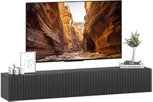 HOMCOM 55" Floating TV Stand for TVs up to 72 Inch, Wall Mount Media Console with 2 Fluted Flip-Down Doors, Entertainment Cen