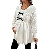 MakeMeChic Women's Maternity Sweater Bow Crew Neck Ruffle Long Sleeve Pregnancy Pullover Top