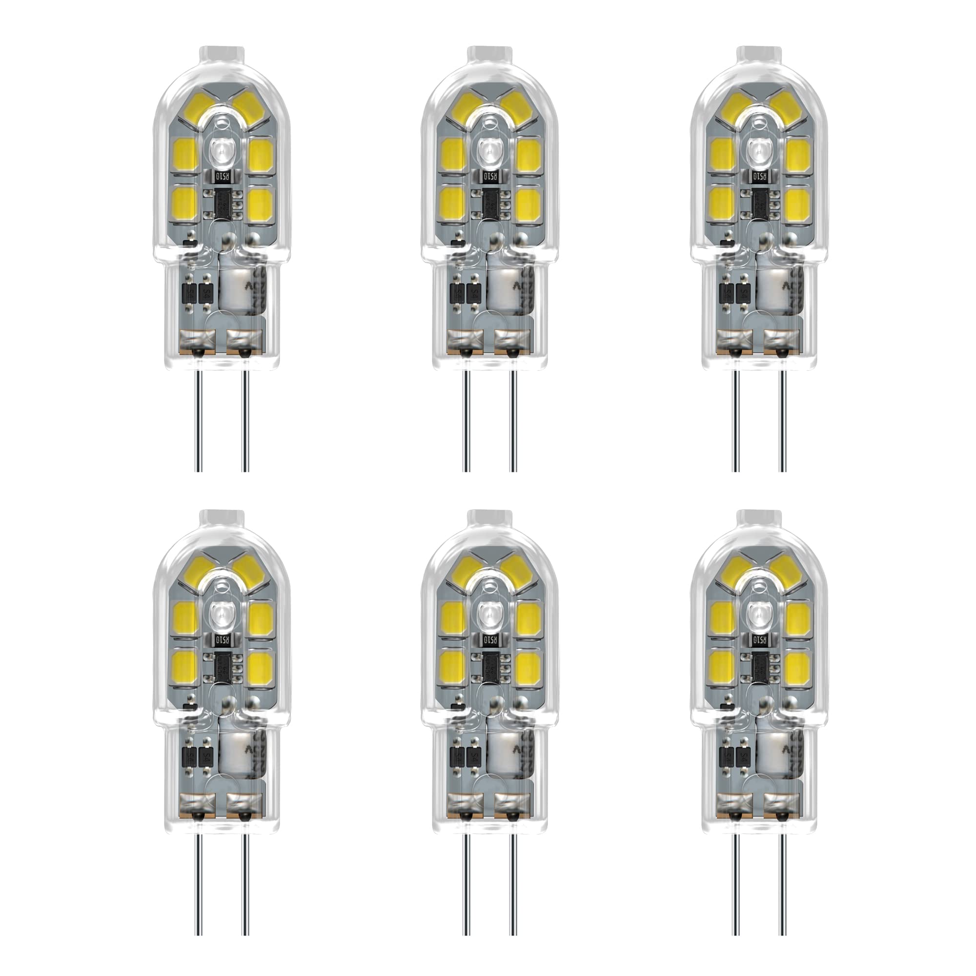 JUNSHI G4 LED Bulbs,1.2W Equivalent to 10W Halogen Bulb,120LM,Cool White 6500K,AC/DC 12V Non-Dimmable G4 Led Capsule Bulbs,Pack of 6