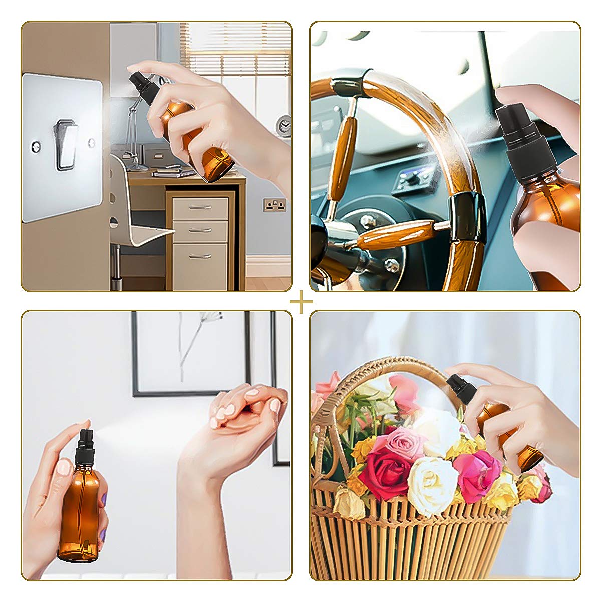 Amber Glass Spray Bottles Set Empty Small Glass Spray Bottles Refillable Cosmetic Containers Fine Mist Sprayer 6 Pack for Essential Oils Cleaning Products Beauty Products or Aromatherapy-100ML 3.5oz