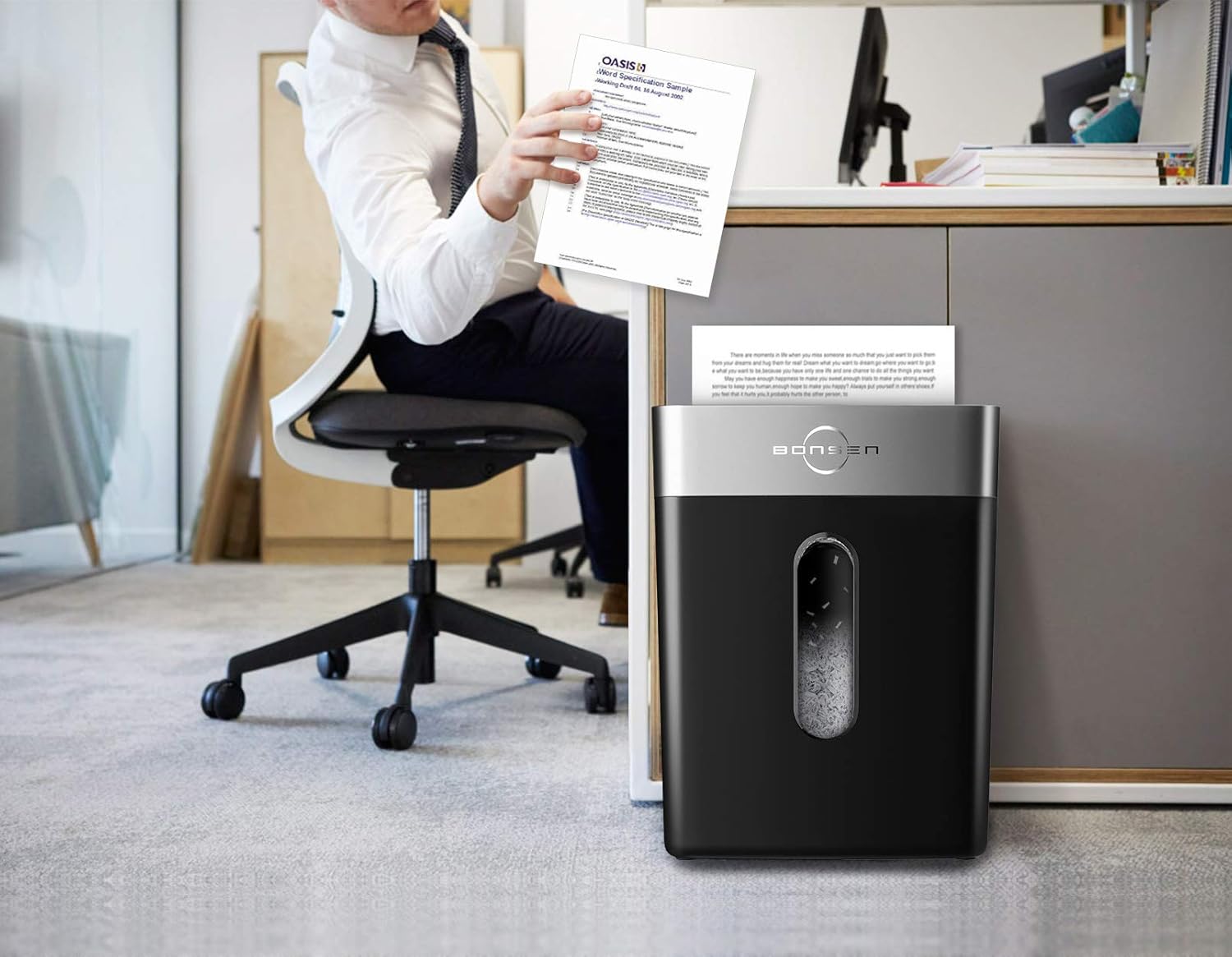 BONSEN Paper Shredder, 8-Sheets Cross Cut Paper Staples and Credit Card, High Security Level P-4 Shredder for Office Home Use with 3.96 Gallons Wastebasket, Black : Electronics