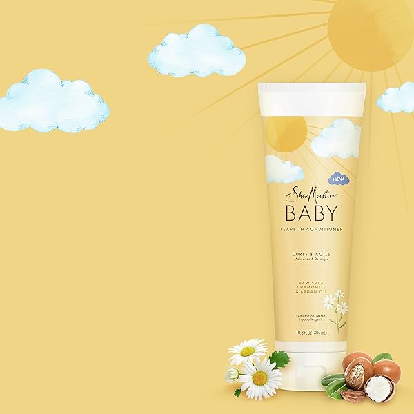 SHEAMOISTURE BABY LEAVE-IN CONDITIONER FOR CURLY HAIR RAW SHEA, CHAMOMILE AND ARGAN OIL MOISTURIZES AND HELPS DETANGLE DELICATE CURLS AND COILS 10.3 OZ