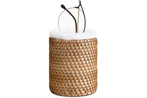 Mkono Glasses Holder for Nightstand Rattan Plush Lined Protective Glasses Stand for Multiple Glasses Eyeglass Organizer Holder for Office, Desk, Table