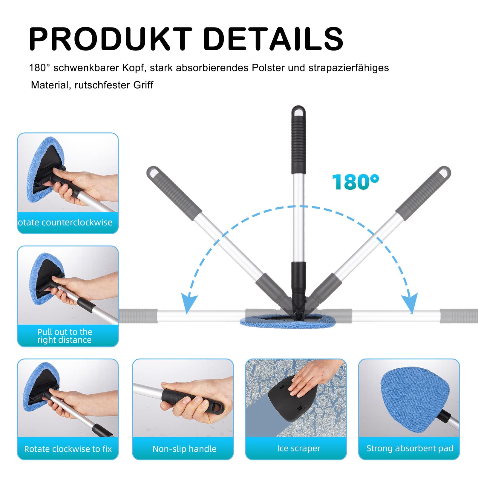 deuvuo Verbessertes Autoscheiben Innenreiniger, 9 Stück Erweiterbares Windschutzscheiben Reiniger Mit 6 Mikrofaserpads Und 2 Sprühflaschen, Multifunktionaler Scheibenreiniger Auto Set 4