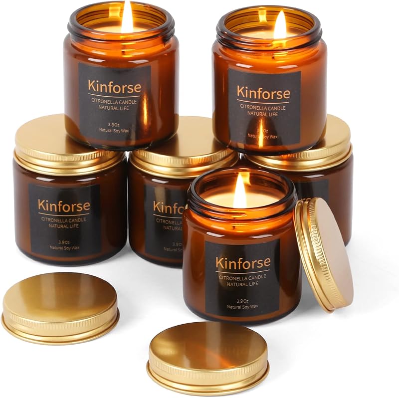 Kinforse Natural Soy Wax Citronella Candles 6 Pack 3.9 oz Jar Outdoor