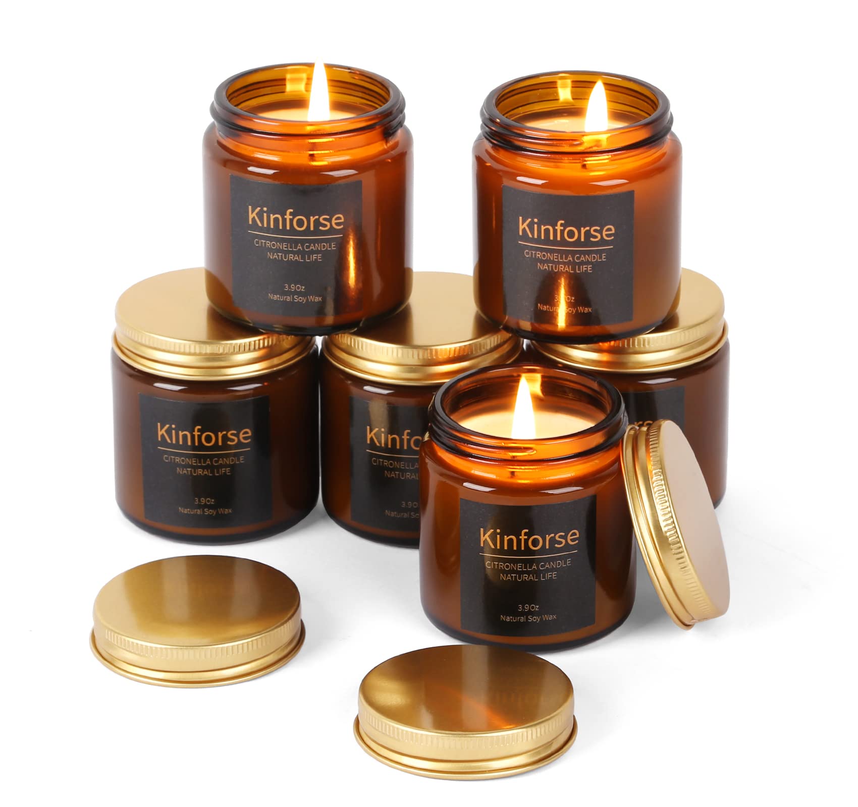 Kinforse Natural Soy Wax Citronella Candles Outdoor/Indoor | Long-Lasting for Garden, Camping, Picnic | Essential Oil Aromatherapy Citronella Candle Outdoor | Gardening Gifts & Presents for Women