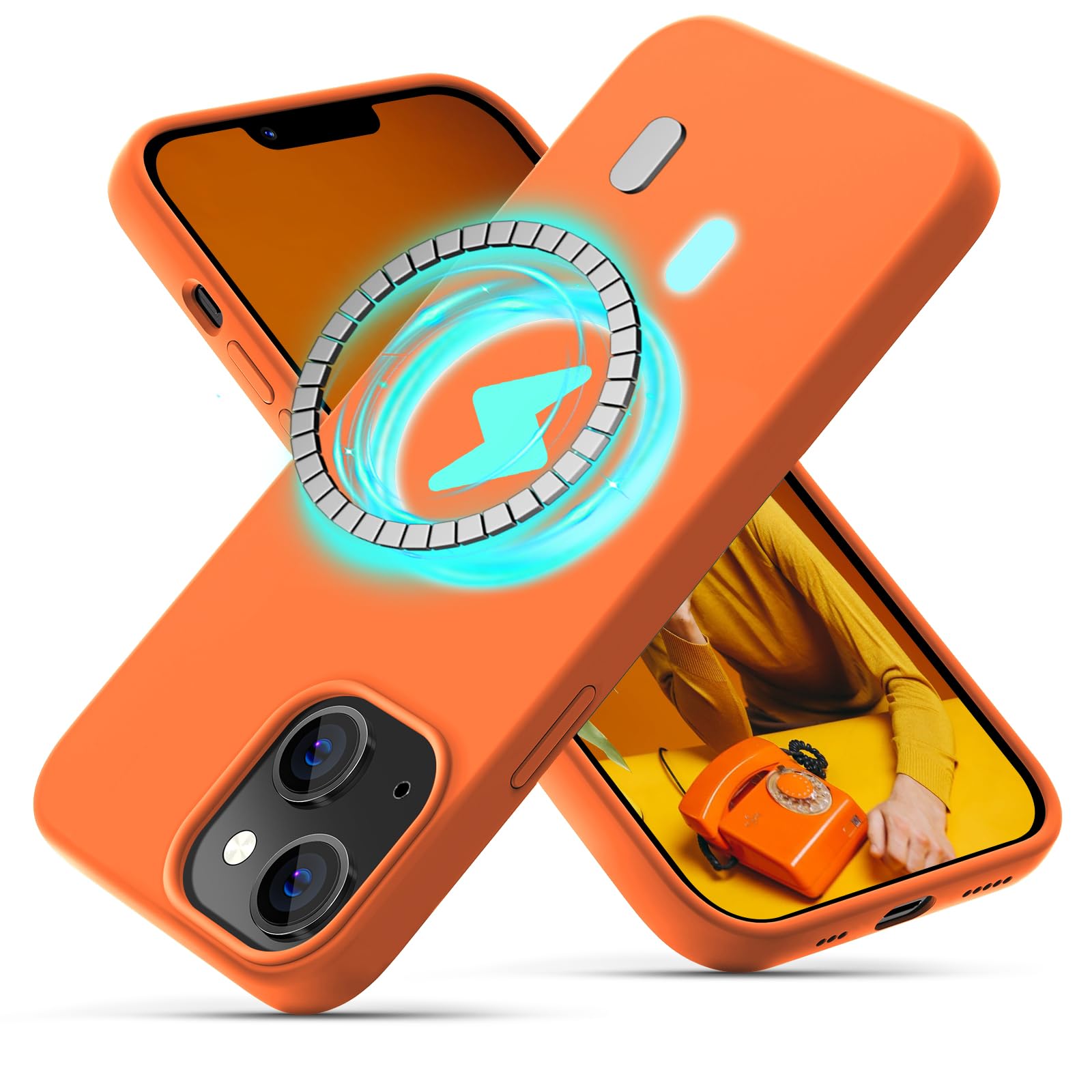 OIIAEE Silicone Case Designed for iPhone 13 Case, Ultra Slim Shockproof Protective Liquid Silicone Phone Case with Soft Anti-Scratch Microfiber Lining, 6.1 inch-Papaya Yellow — image 1