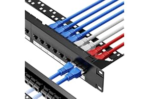 CableGeeker Patch Panel 24 Port Cat6 with RJ45 Pass-Thru Coupler Keystone, 1U Network Patch Panel UTP 19-Inch with Removable Back Bar, Wallmount or Rackmount, Compatible with Cat6, Cat5e, Cat5 Cabling