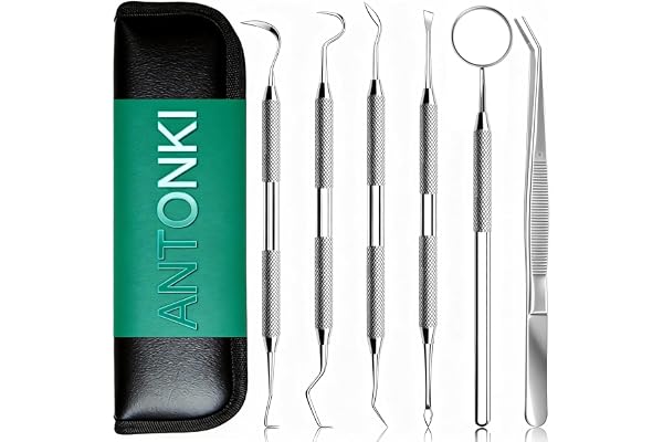 Antonki 6 Pcs Dental Tools, Teeth Cleaning Tools, Dental Hygiene Kit, Dentist Picks Professional Stainless Steel Dentist Tool