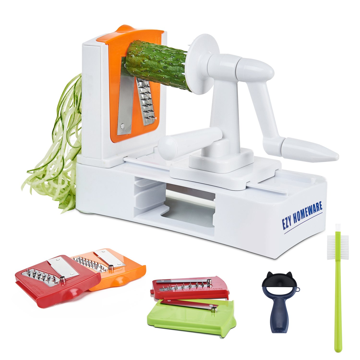 Spiralizer Vegetable Slicer - 5-Blade Veggie Spiral Slicer with Powerful Suction Base, Fit Kitchen Veggie Pasta Salad Creations, Cut and Shred Zucchini Zoodles, Cucumbers, Onions, BPA Free