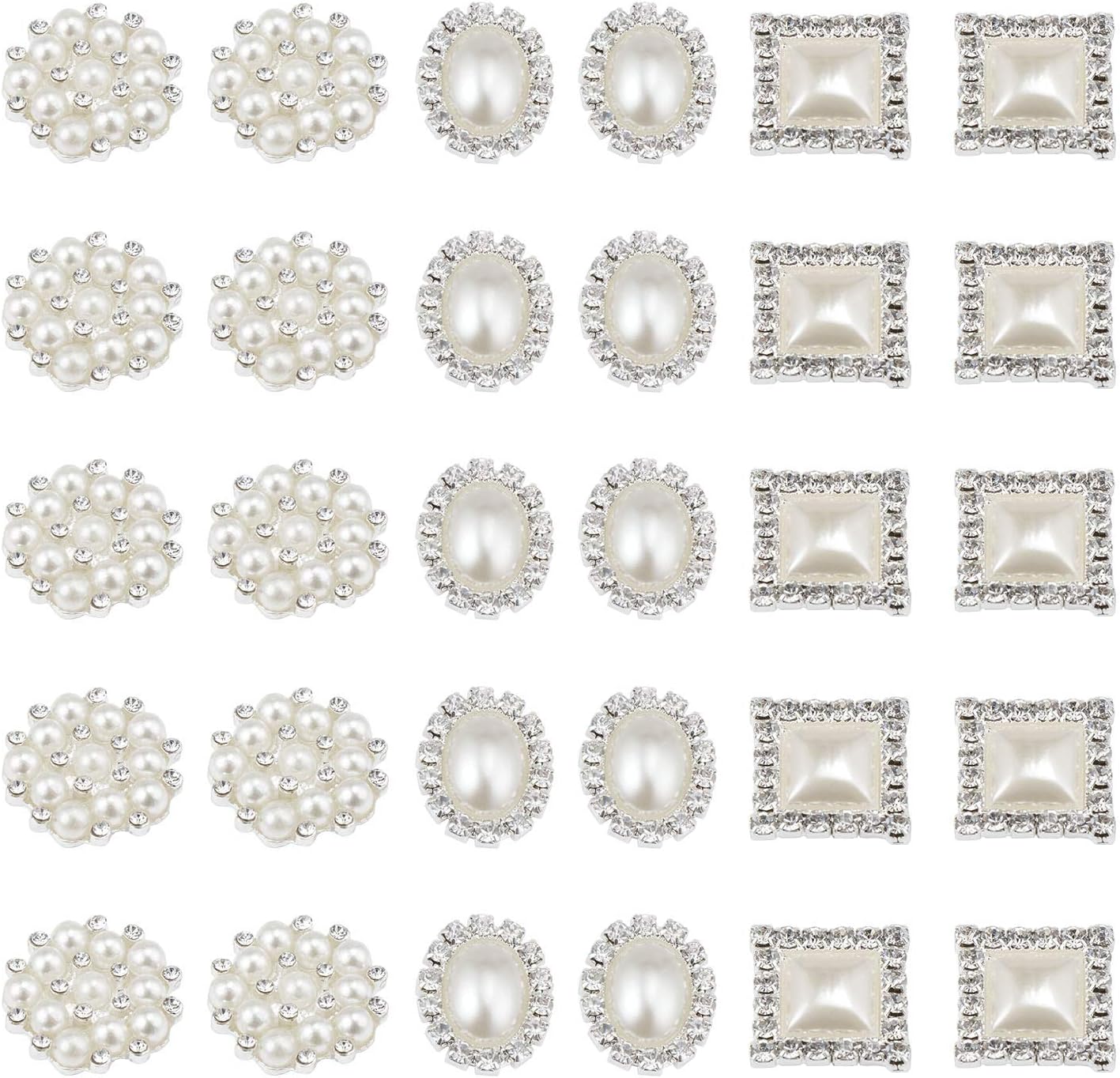 Coolty 30pcs Rhinestone Faux Pearl Glue on Flat Back Embellishments for Cloth Shoes DIY Crafts