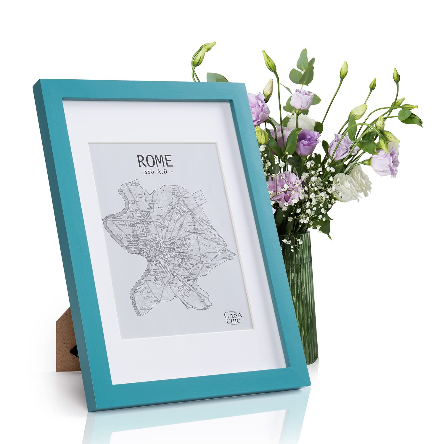 Classic by Casa Chic - Solid Wood A4 Photo Frame - Mount for 6x8 inch (15x20 cm) Picture or Certificate - Tempered Glass - Teal