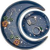AHANDMAKER Sun and Moon Jewelry Plate, Ceramic Jewelry Dish Decorative Trinket Midnight Blue Holder Tray for Storing Rings, Earrings, Necklaces, Crystals Stones